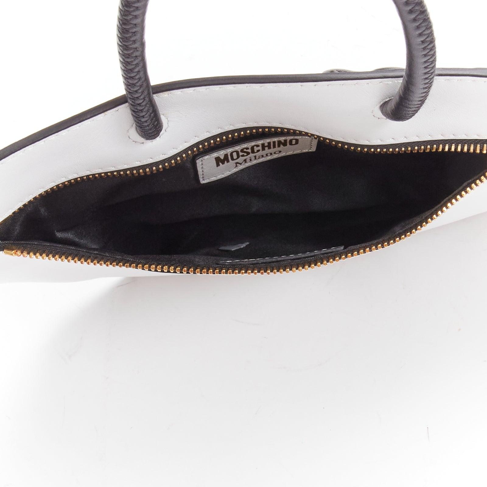 MOSCHINO COUTURE white optical 2D flat shopping tote leather clutch bag For Sale 2