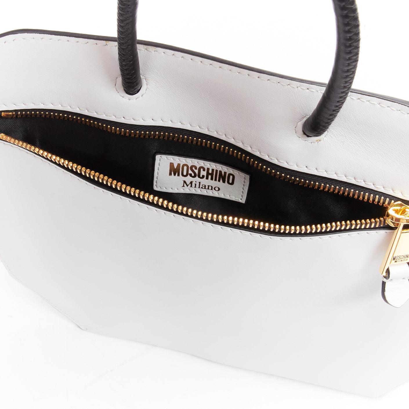 MOSCHINO COUTURE white optical 2D flat shopping tote leather clutch bag For Sale 3