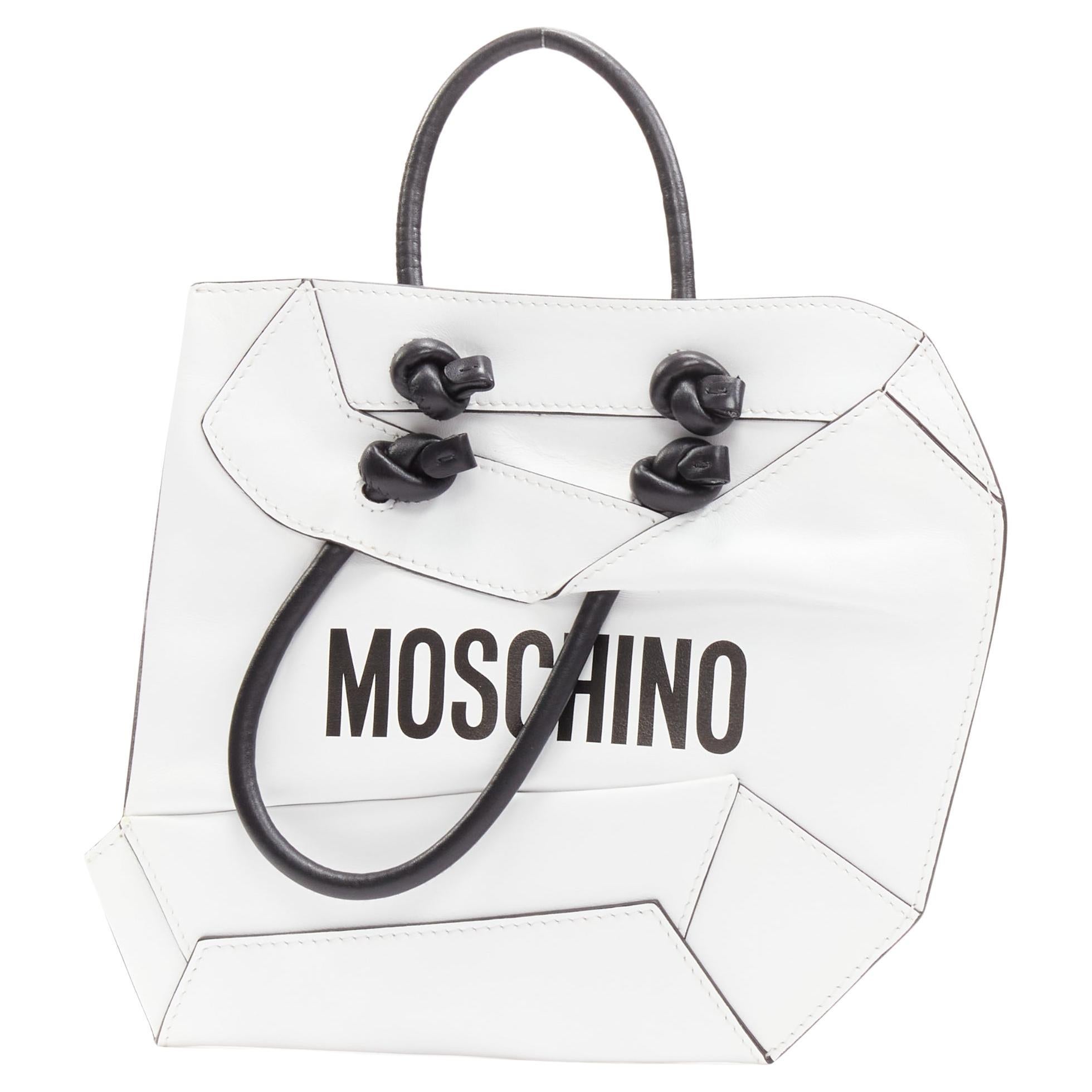 MOSCHINO COUTURE white optical 2D flat shopping tote leather clutch bag