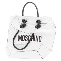 MOSCHINO COUTURE bolso de mano de piel tote plano 2D óptico blanco