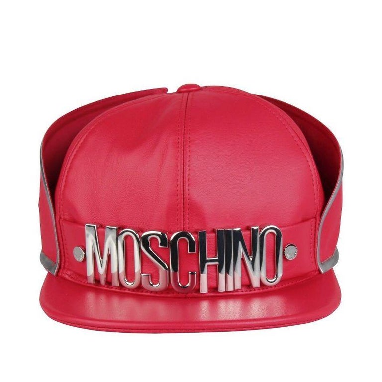 MOSCHINO Red Quilted Leather Baseball Cap Made in Italy M NEW! $495 Moschino Quilted Leather Baseball Cap Black Size M  main image 4
