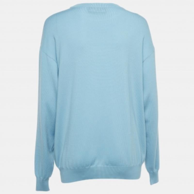 Bleu Moschino Couture X My Little Pony Blue Logo Intarsia Knit Sweater M. en vente