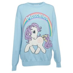 Moschino Couture X My Little Pony Blue Logo Intarsia Knit Sweater M.