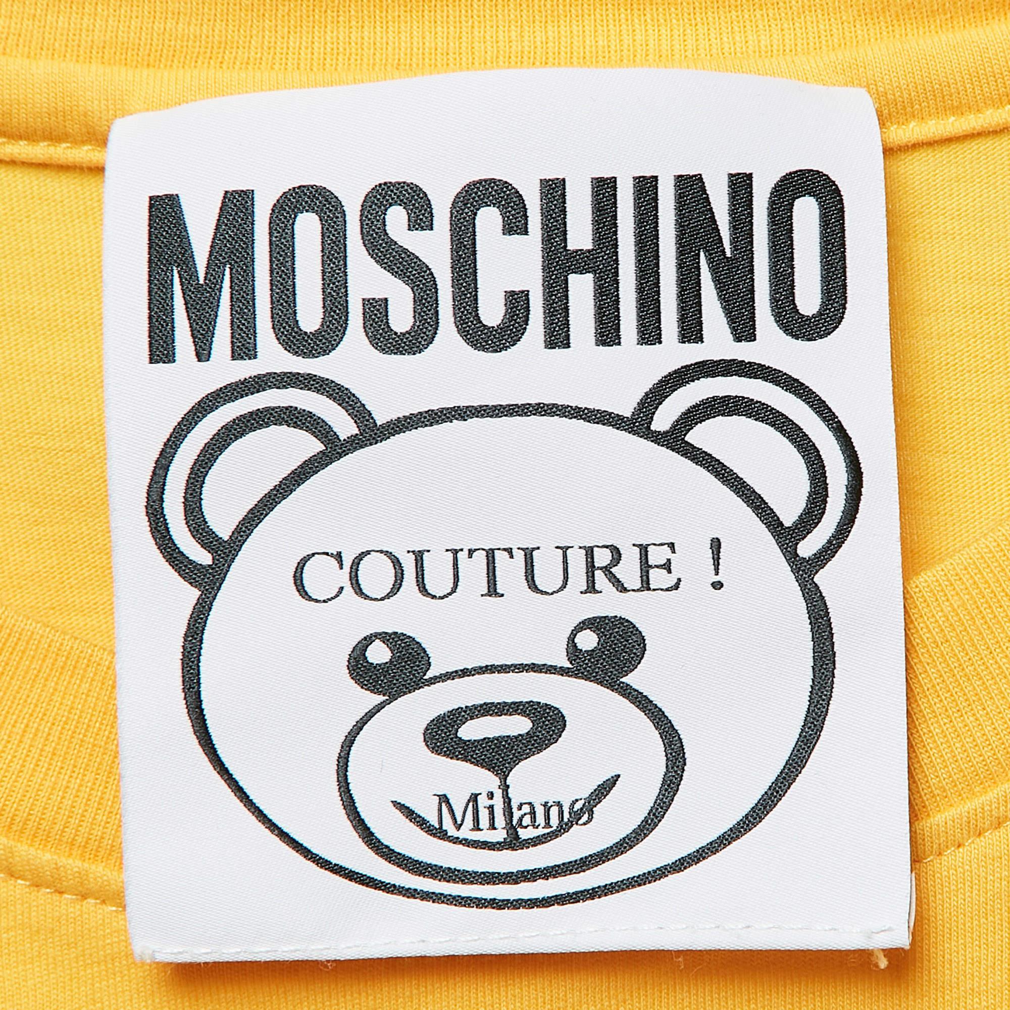 Moschino Couture T-shirt jaune brodé à col ras du cou XS Bon état - En vente à Dubai, Al Qouz 2