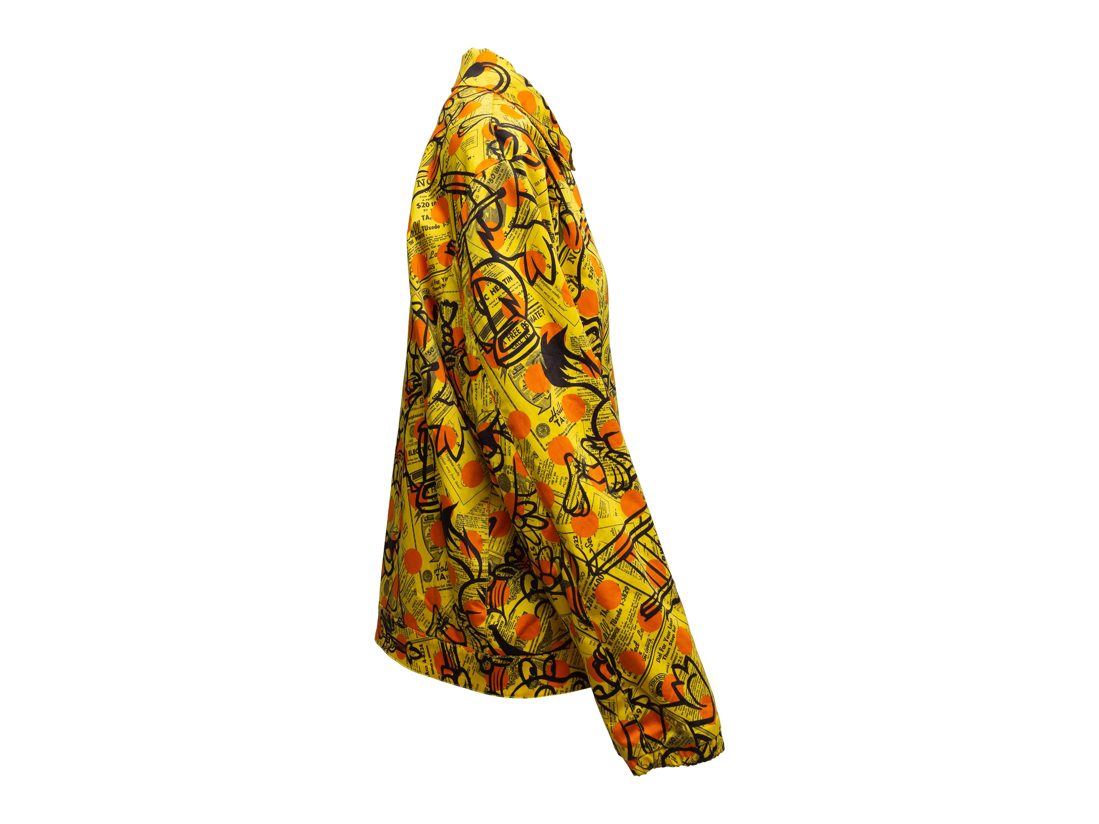 Moschino Couture Yellow & Multicolor Newspaper Print Jacket In Excellent Condition In New York, NY