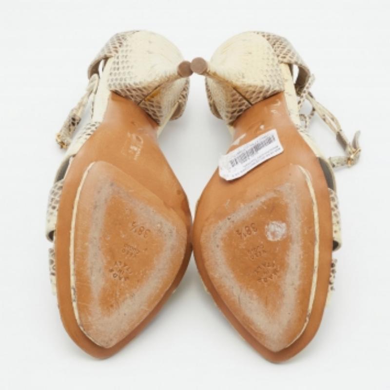 De las mujeres Moschino Sandalias con correa al tobillo de serpiente de agua crema/marrón talla 38.5 en venta