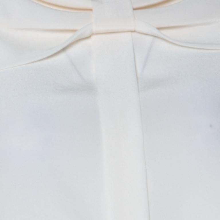 Moschino Creme Seiden-Crepe de Chine Schleifen-Detail Kurzarm-Bluse L im Angebot 1
