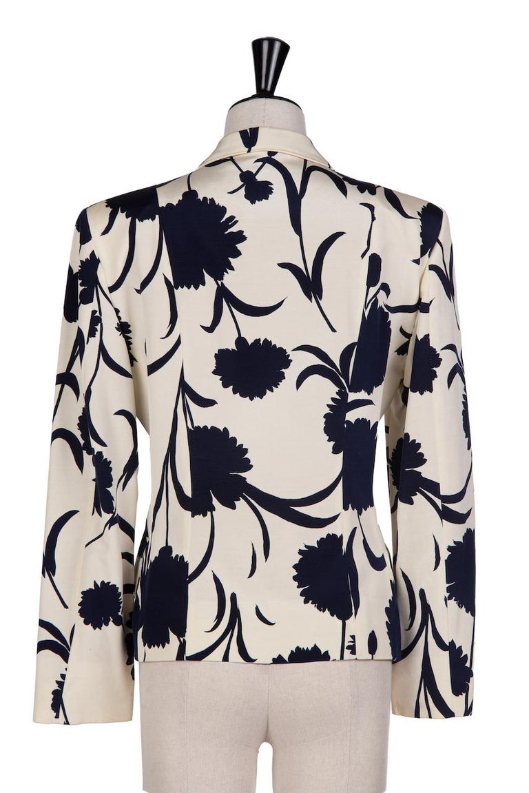 MOSCHINO Cream-White & Blue Floral Print Jacket with Red Lining, 1980s/1990s 1