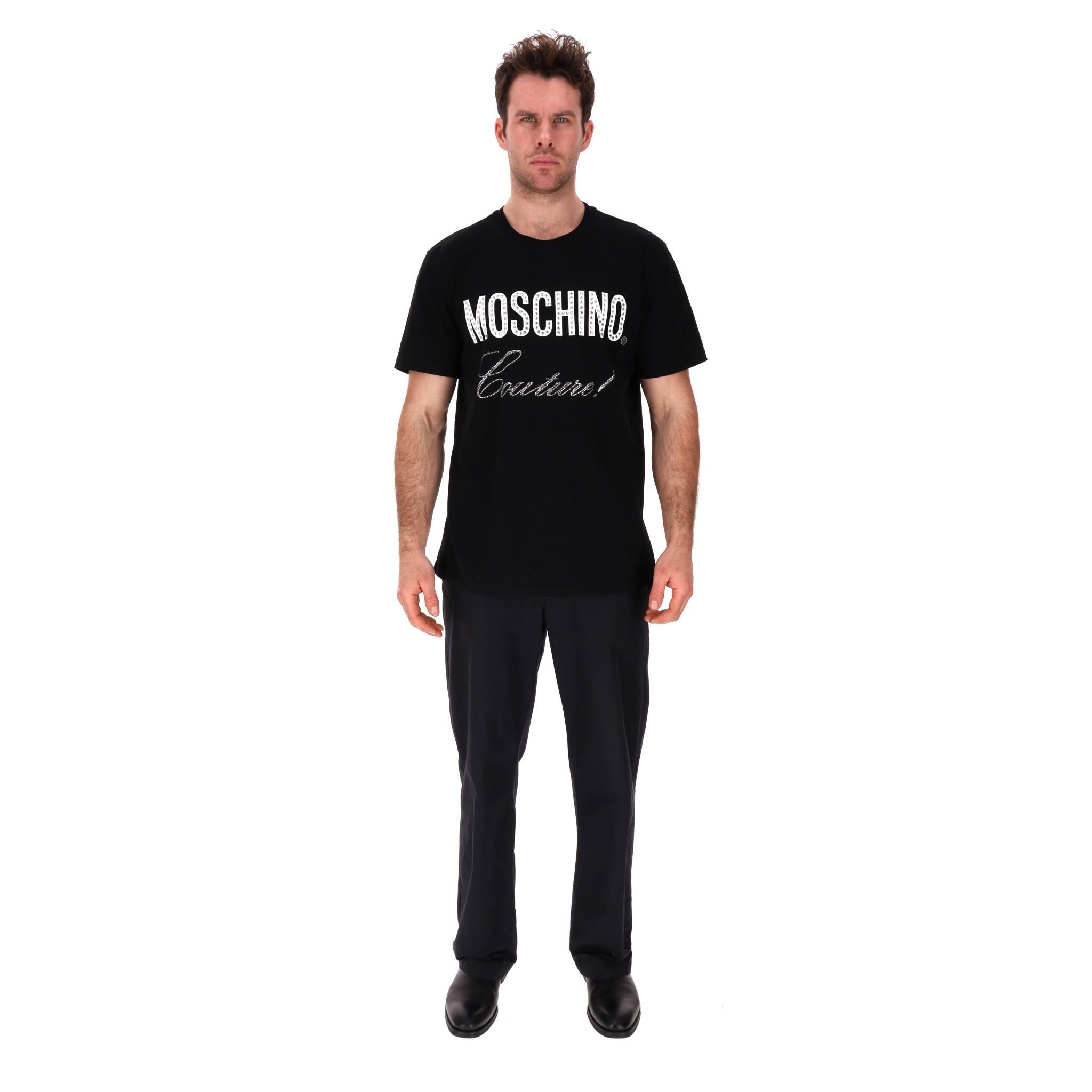 Black Moschino Crystal Embellished Logo T-Shirt For Sale