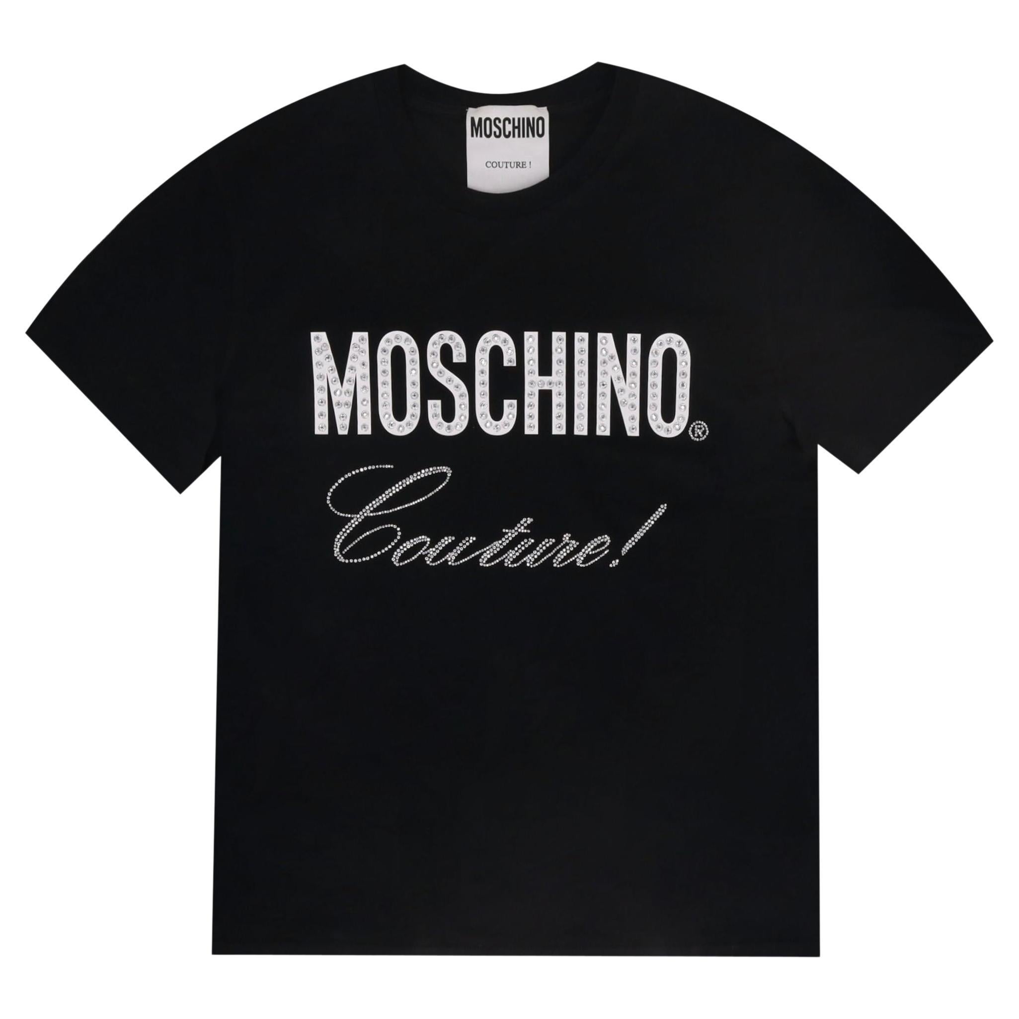 Moschino Crystal Embellished Logo T-Shirt For Sale