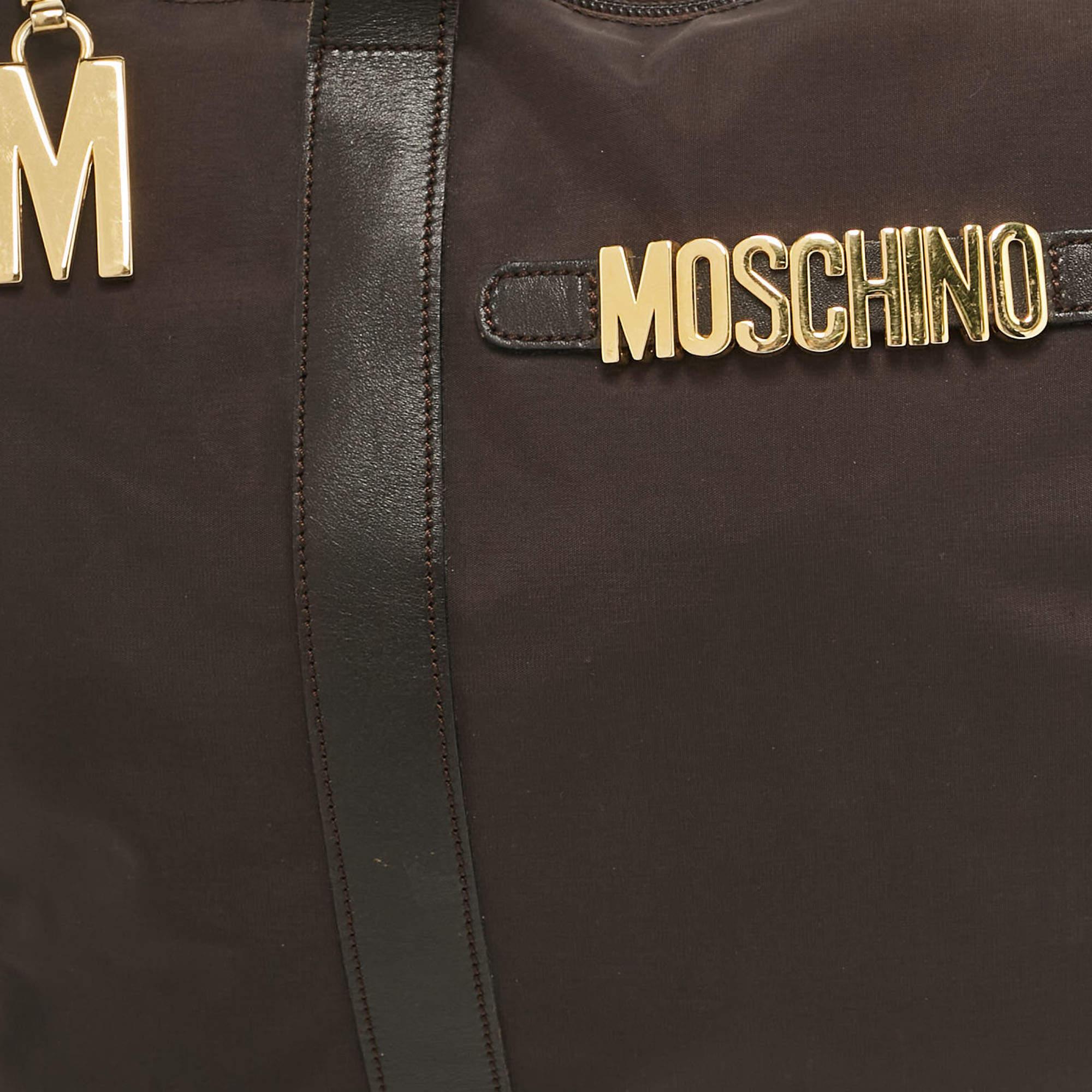 Women's Moschino Dark Brown Nylon Logo Boston Bag