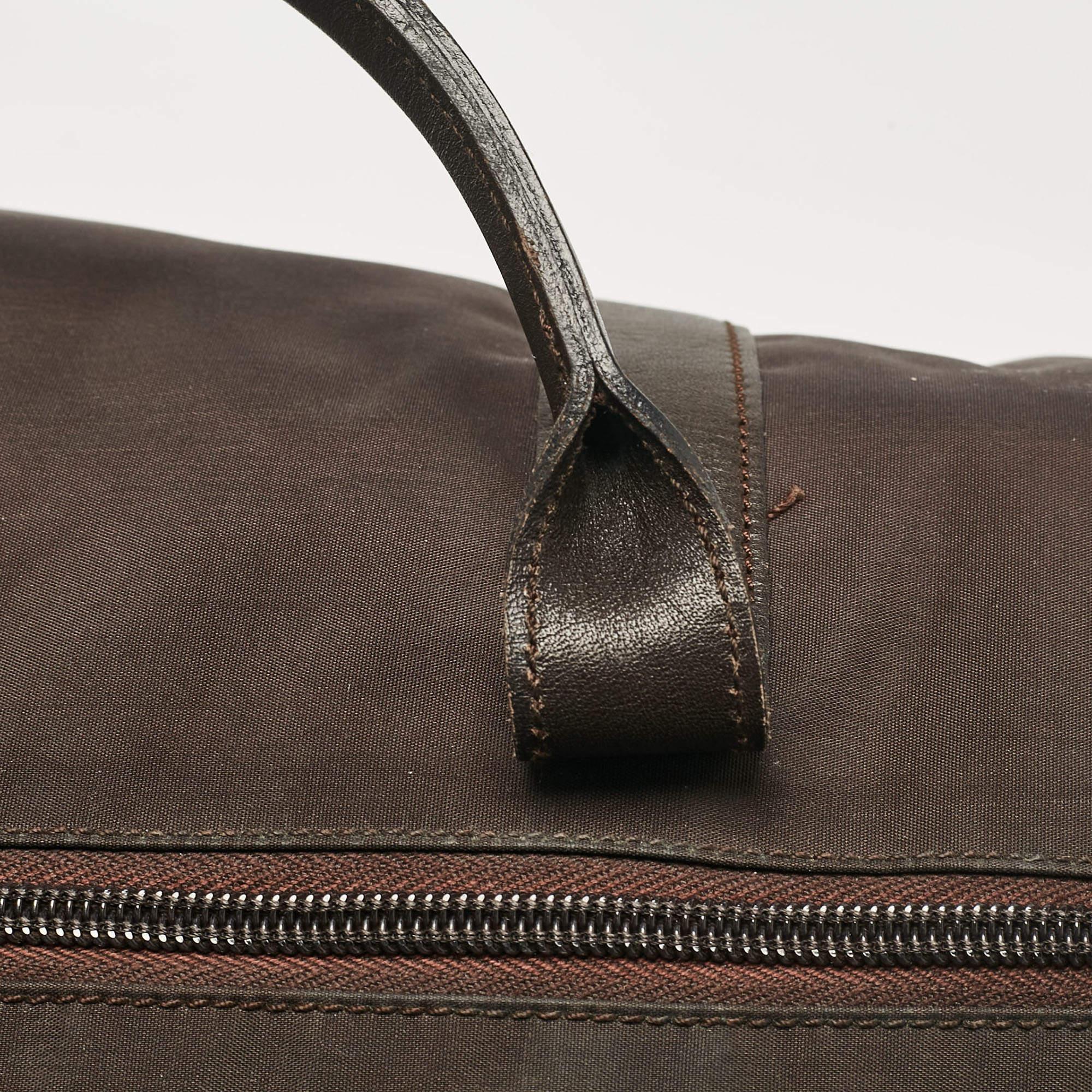 Moschino Dark Brown Nylon Logo Boston Bag 2