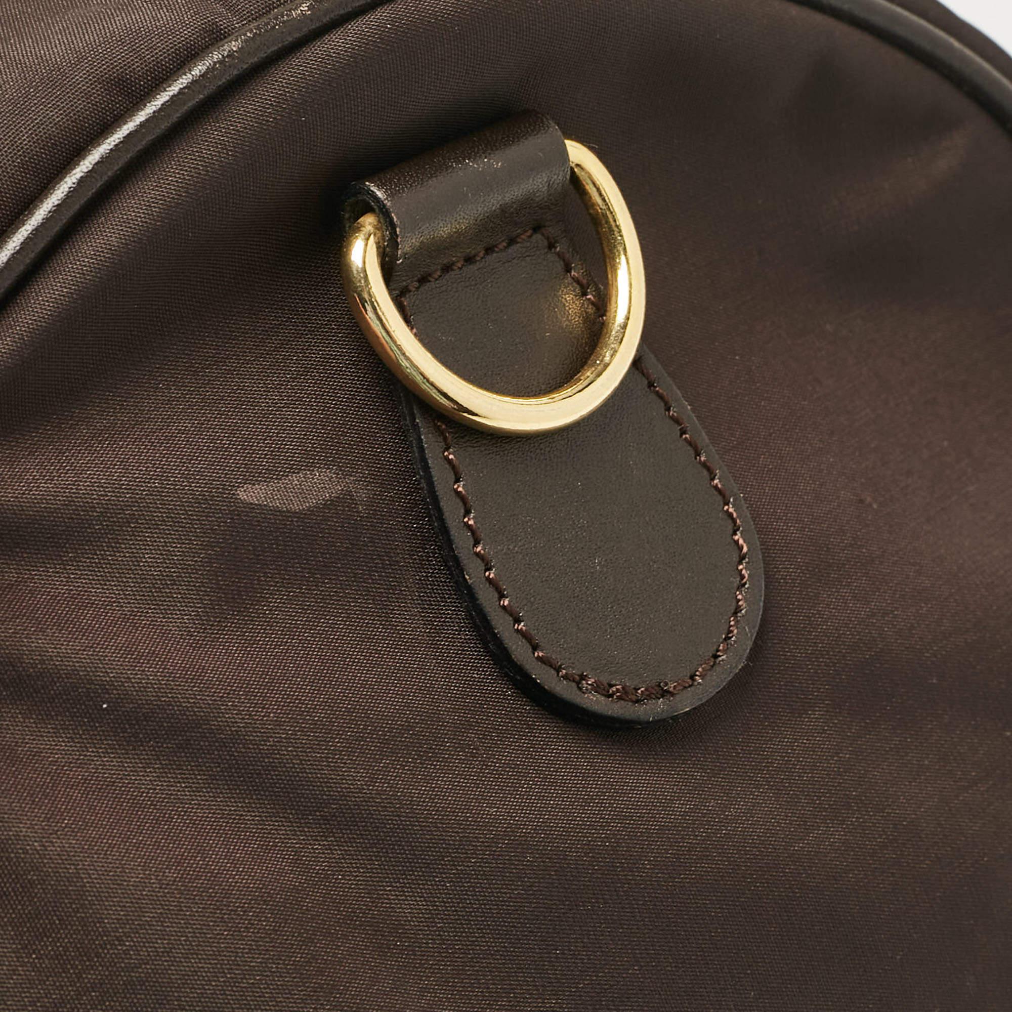 Moschino Dark Brown Nylon Logo Boston Bag 3