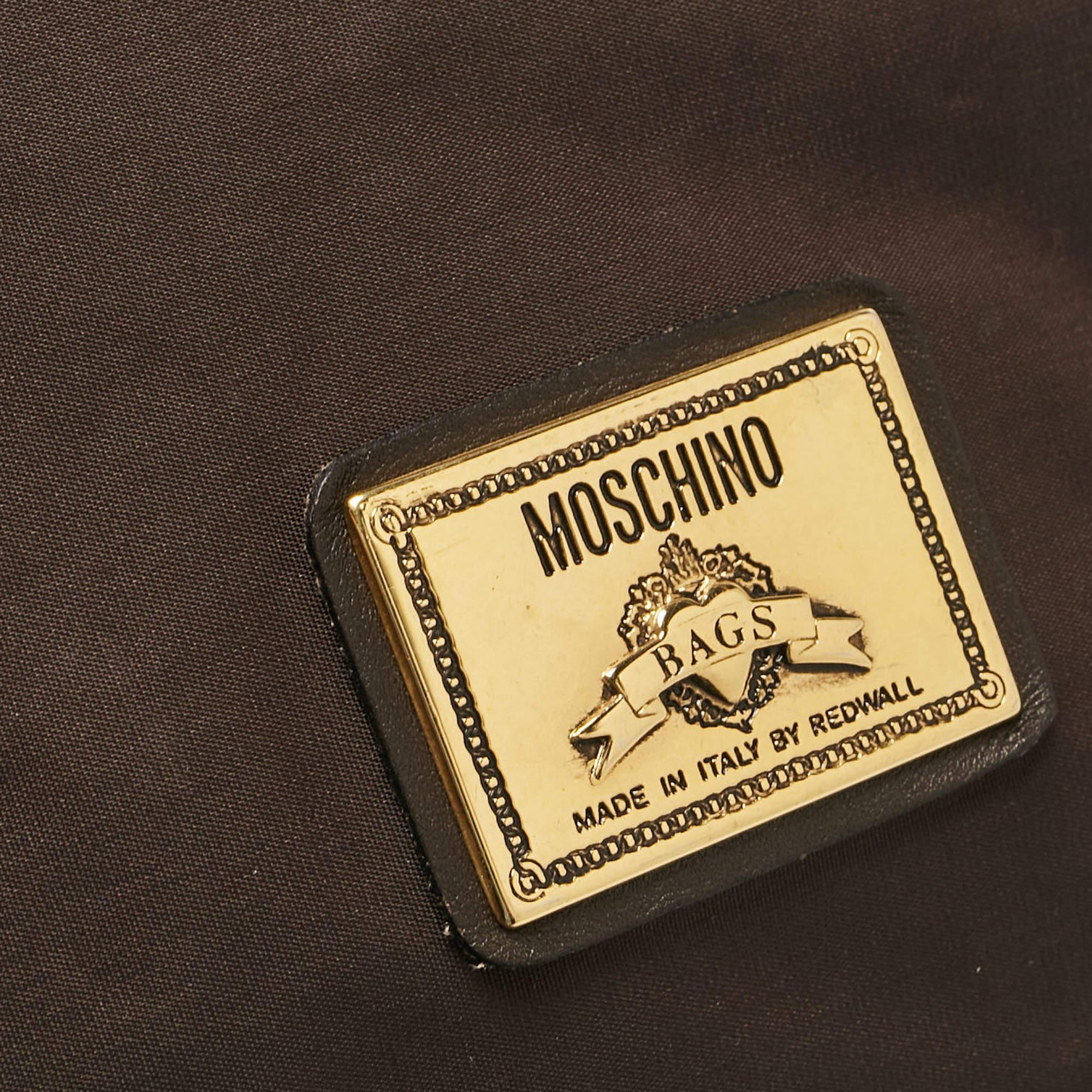 Moschino Dark Brown Nylon Logo Boston Bag 4