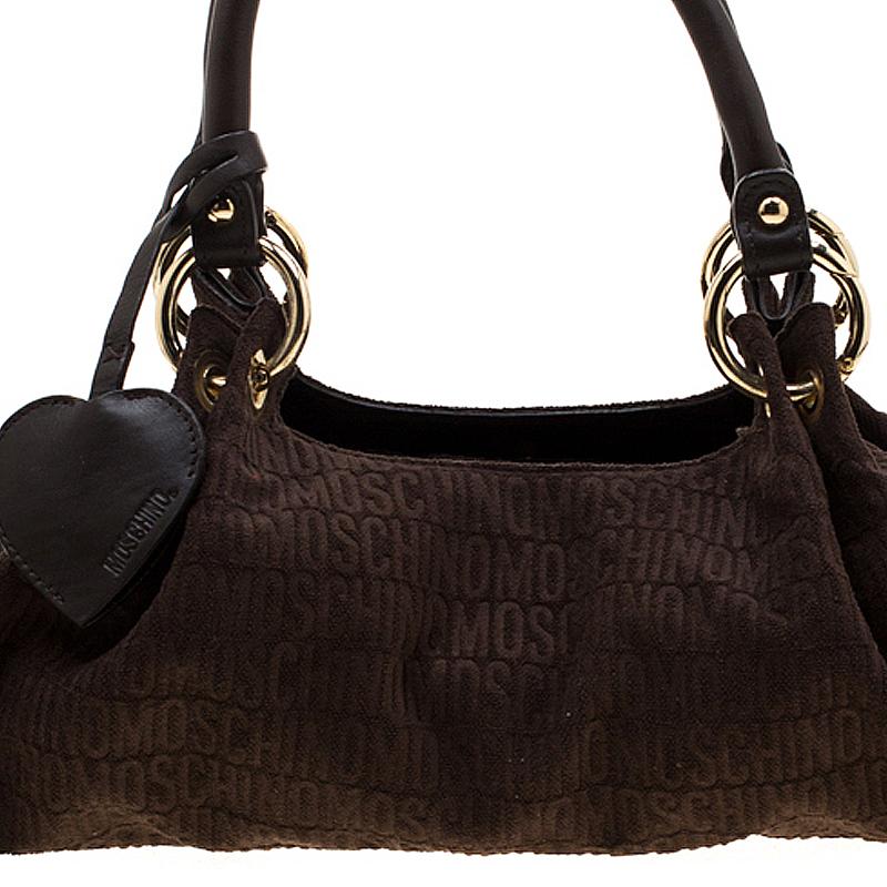 Moschino Dark Brown Signature Canvas and Leather Studded Satchel 5