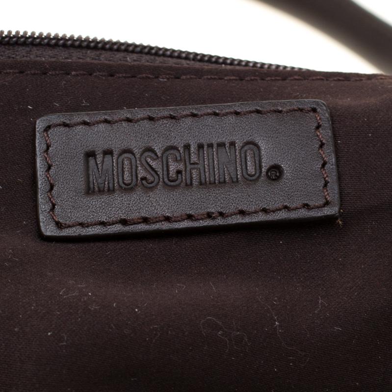 Moschino Dark Brown Signature Canvas and Leather Studded Satchel 1