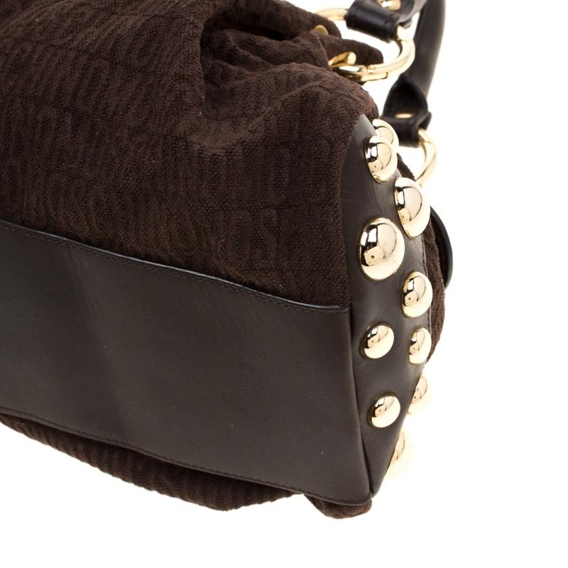 Moschino Dark Brown Signature Canvas and Leather Studded Satchel 3