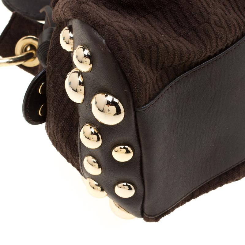 Moschino Dark Brown Signature Canvas and Leather Studded Satchel 4