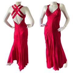 Moschino Elegant Vintage Red Silk Evening Dress with Racer Back