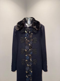 Moschino Embroidered Wool Coat with Fur Collar