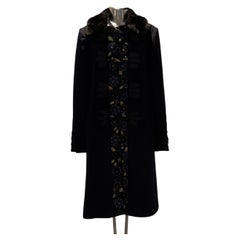 Moschino Embroidered Wool Coat with Fur Collar