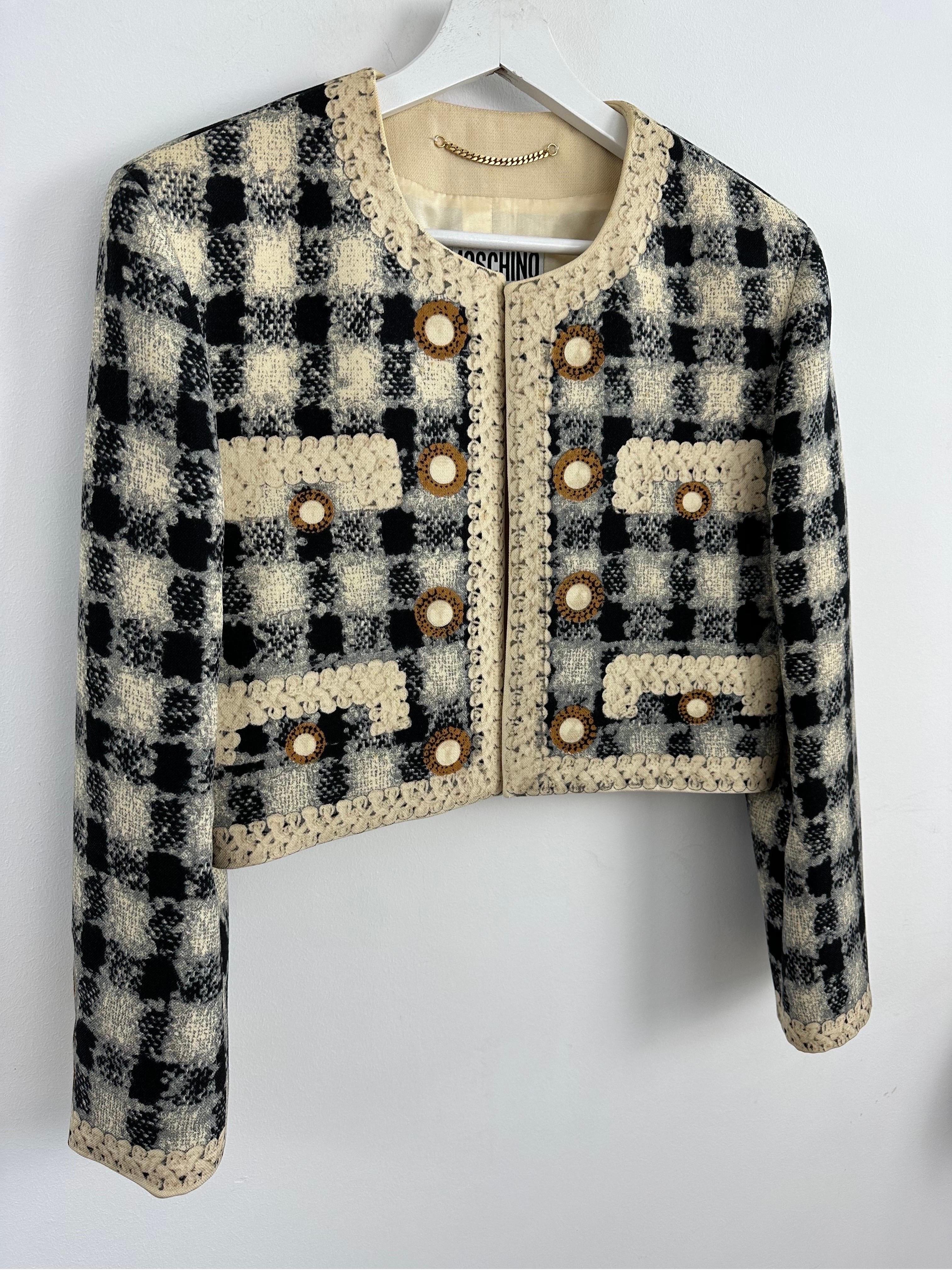 Moschino F/W 1992 Veste imprimée en tweed Pour femmes en vente