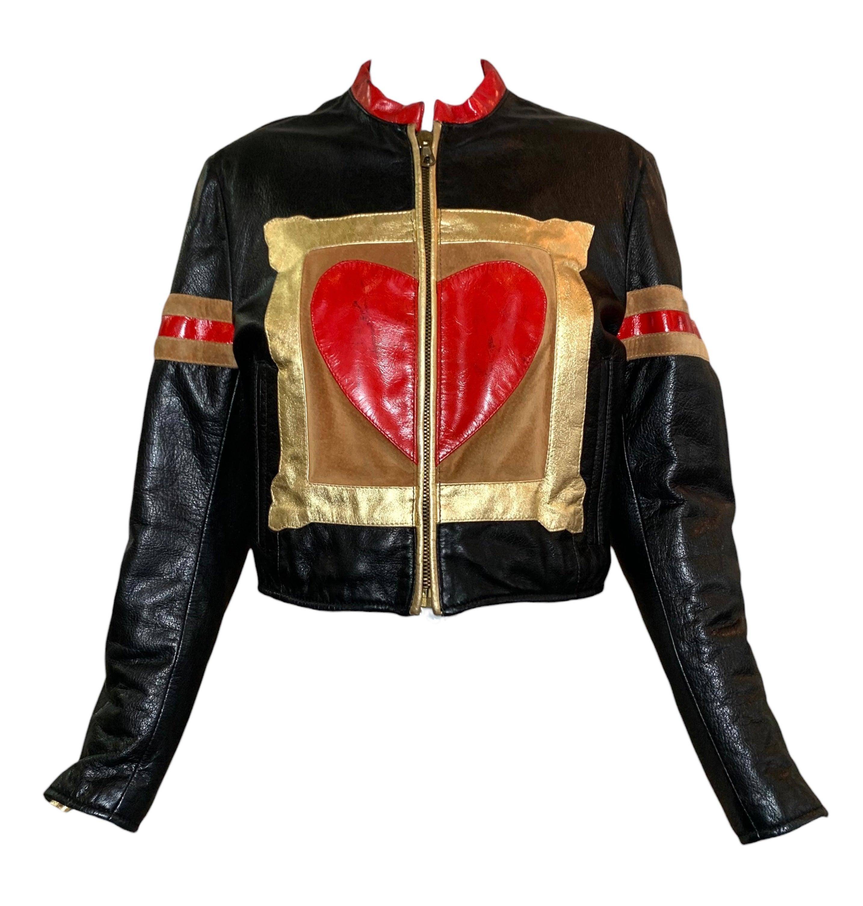 Moschino F/W "Art Is Love" Leather Bomber Jacket, 1990/1991 For Sale