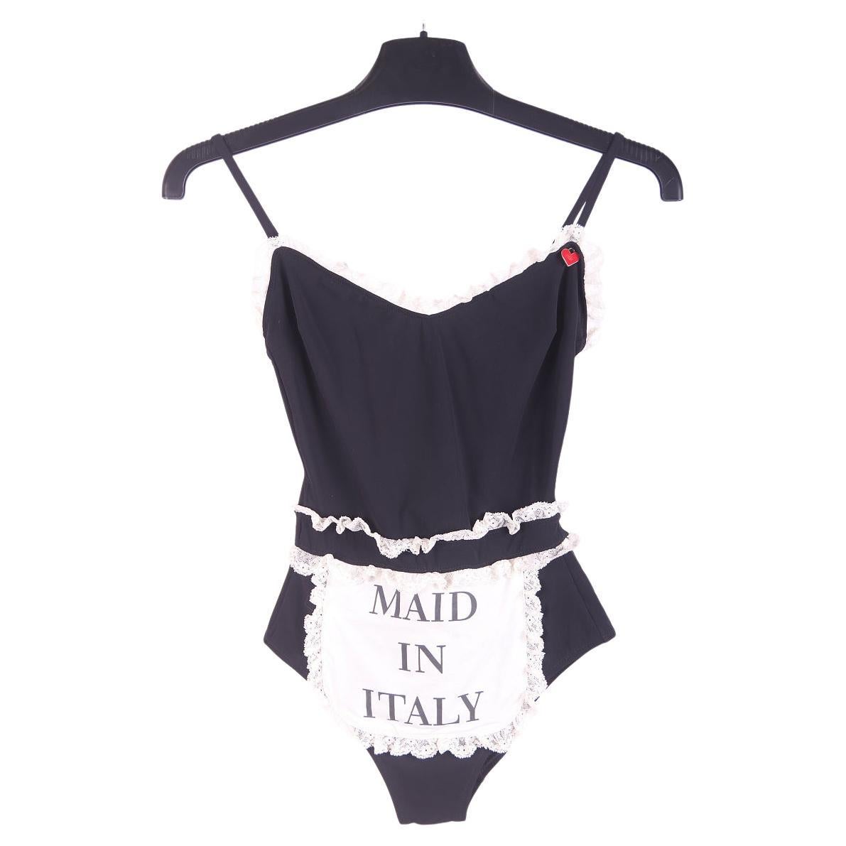 Moschino Autunno/Inverno 2001 Costume da bagno vintage in bianco e nero "Maid in Italy" in vendita