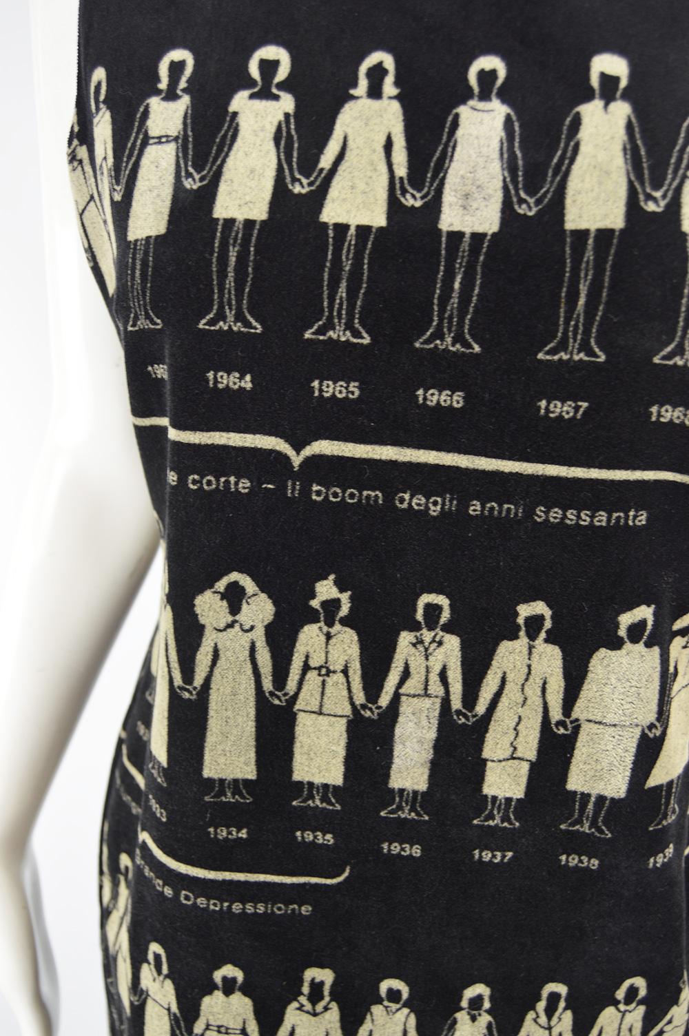 Black Moschino Fashion History 'Anni Di Kaos' Iconic Print Velvet Shift Dress, c. 1997