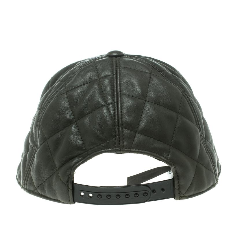 Moschino Fatigue Green Quilted Leather Lettering Cap M 1