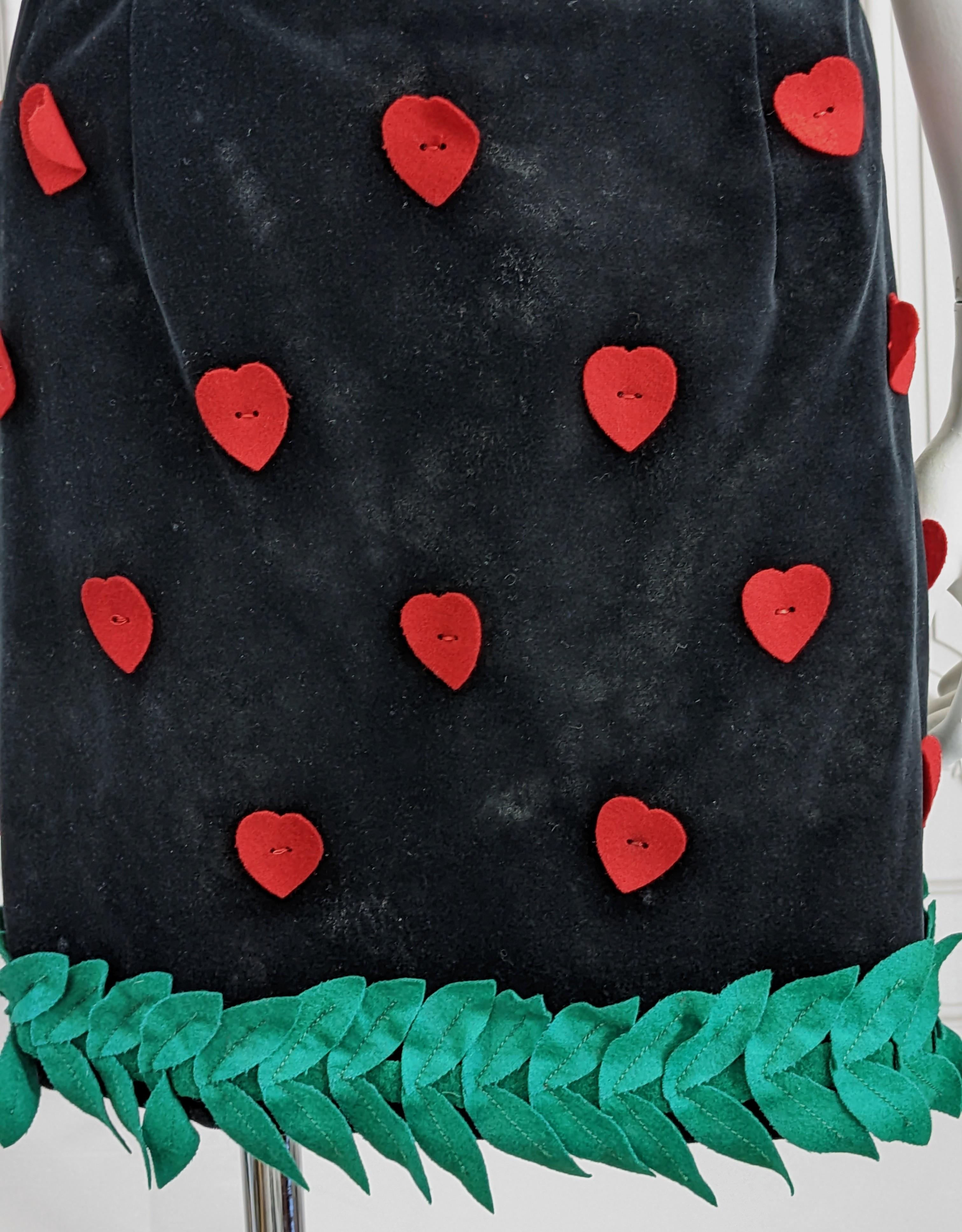 Black Moschino Festive Velvet Heart and Leaf Mini Skirt