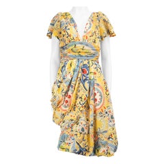 Moschino Floral Fruits Printed Silk V-Neck Dress Size L