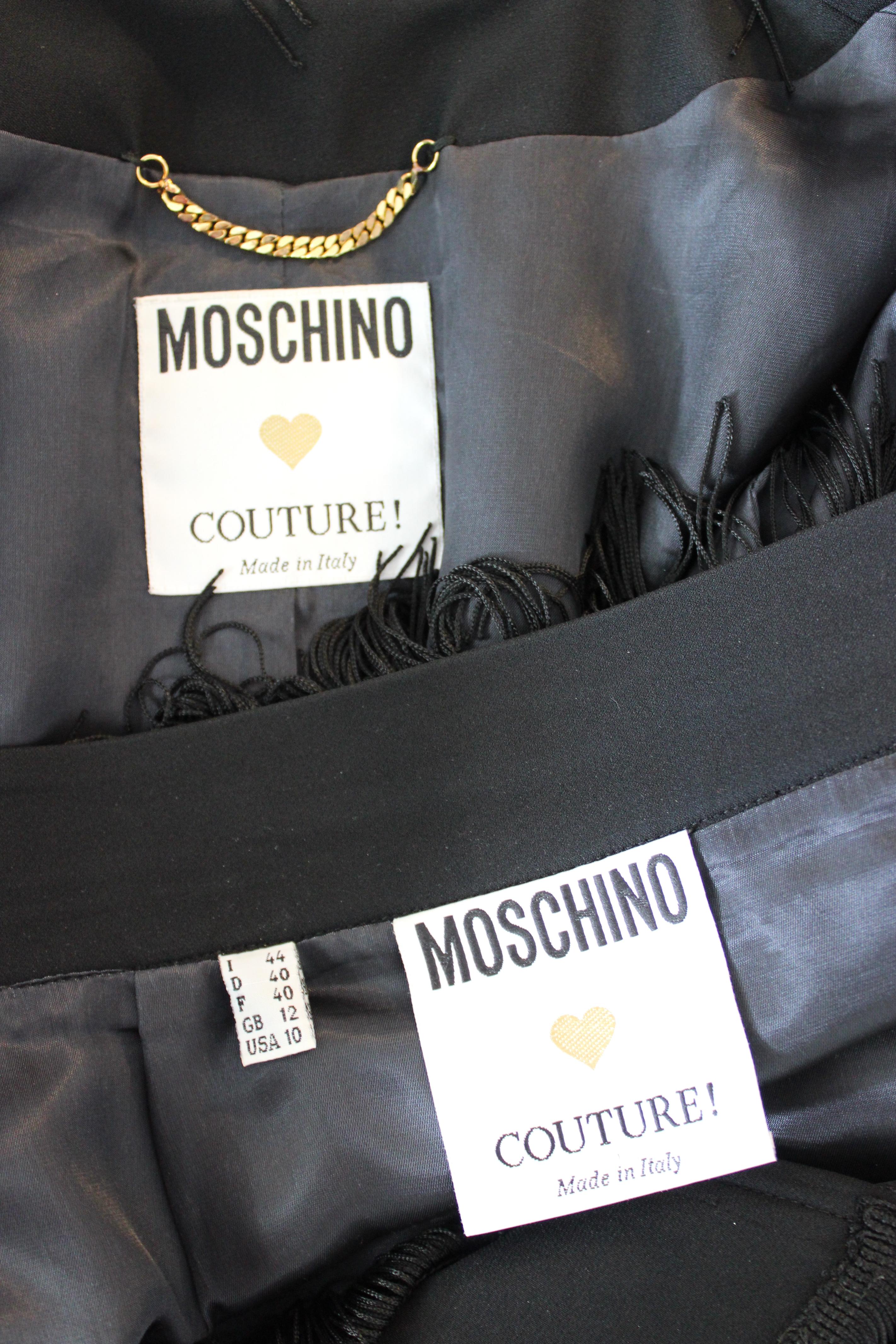 Moschino Black Fringed Charleston Evening Skirt Suit Dress 1990s 4