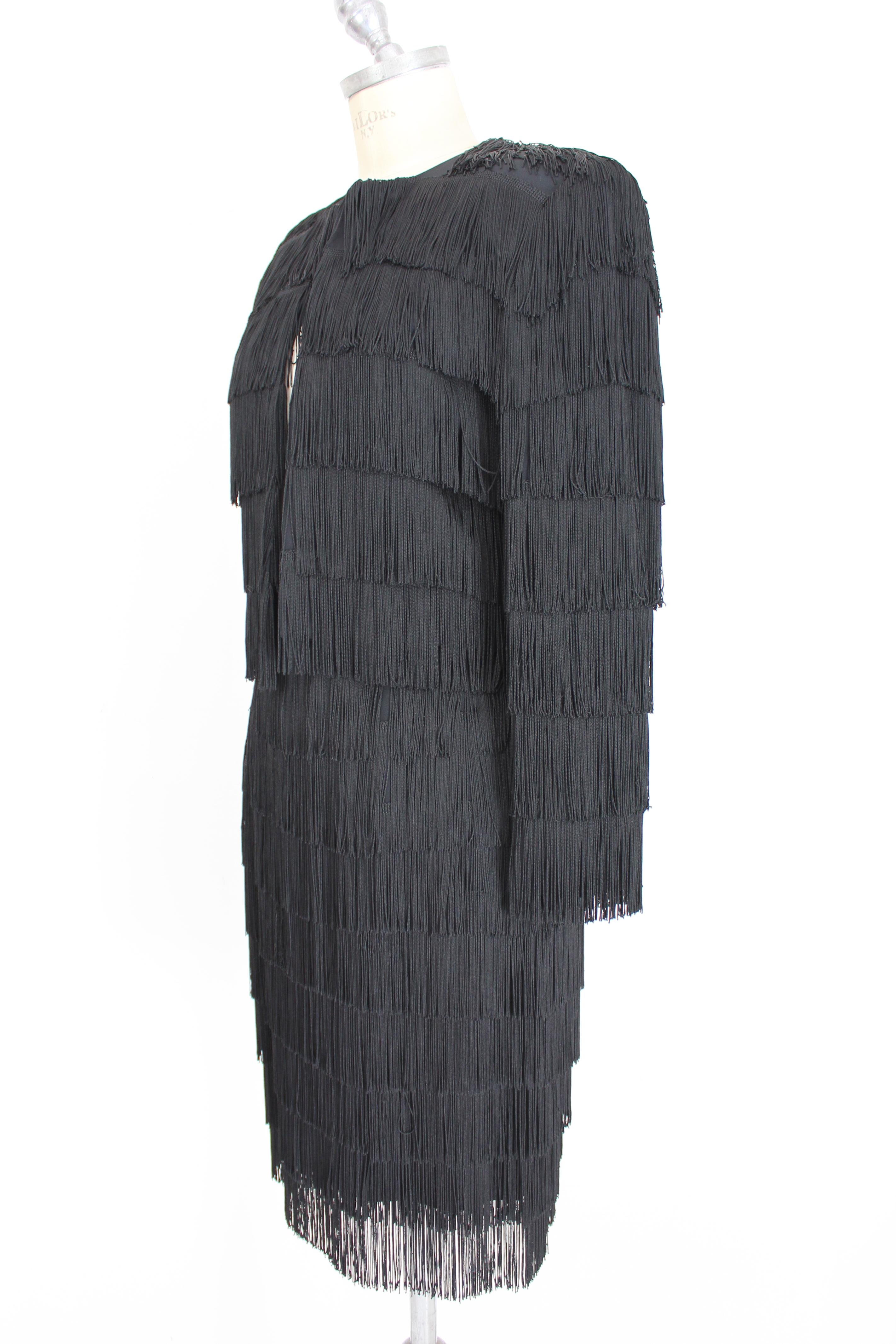 Moschino Black Fringed Charleston Evening Skirt Suit Dress 1990s In Excellent Condition In Brindisi, Bt