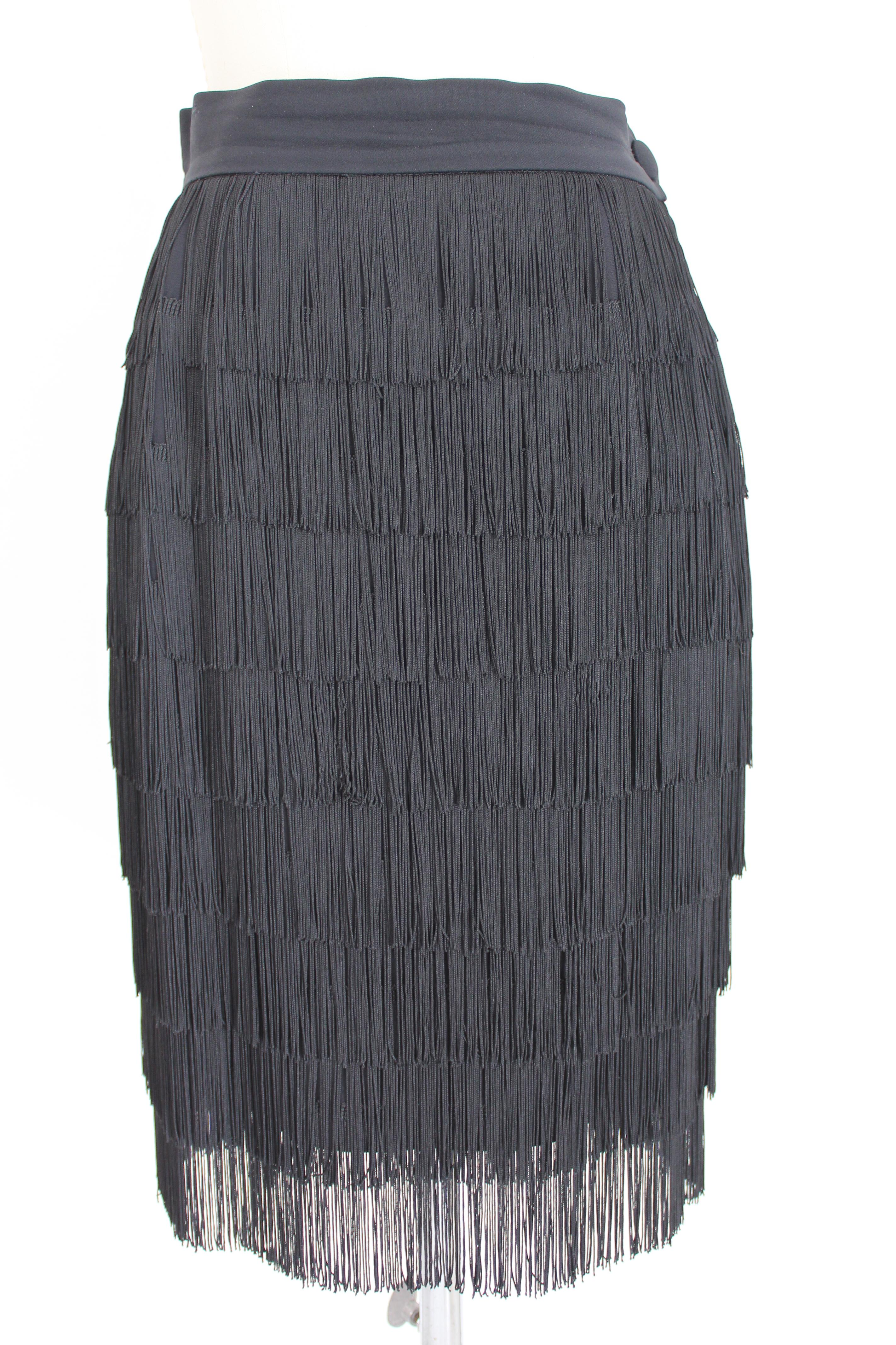 Women's Moschino Black Fringed Charleston Evening Skirt Suit Dress 1990s
