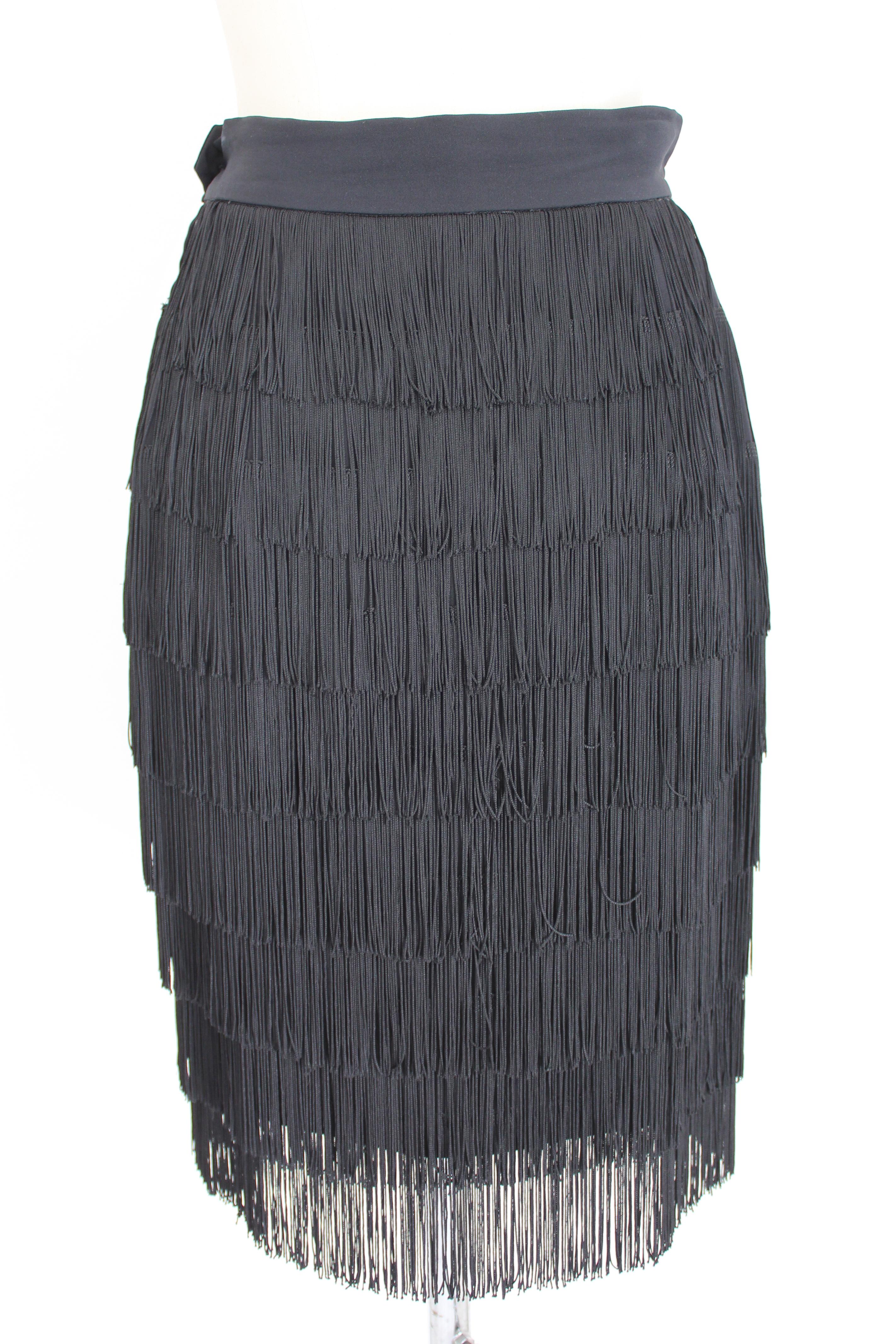Moschino Black Fringed Charleston Evening Skirt Suit Dress 1990s 1