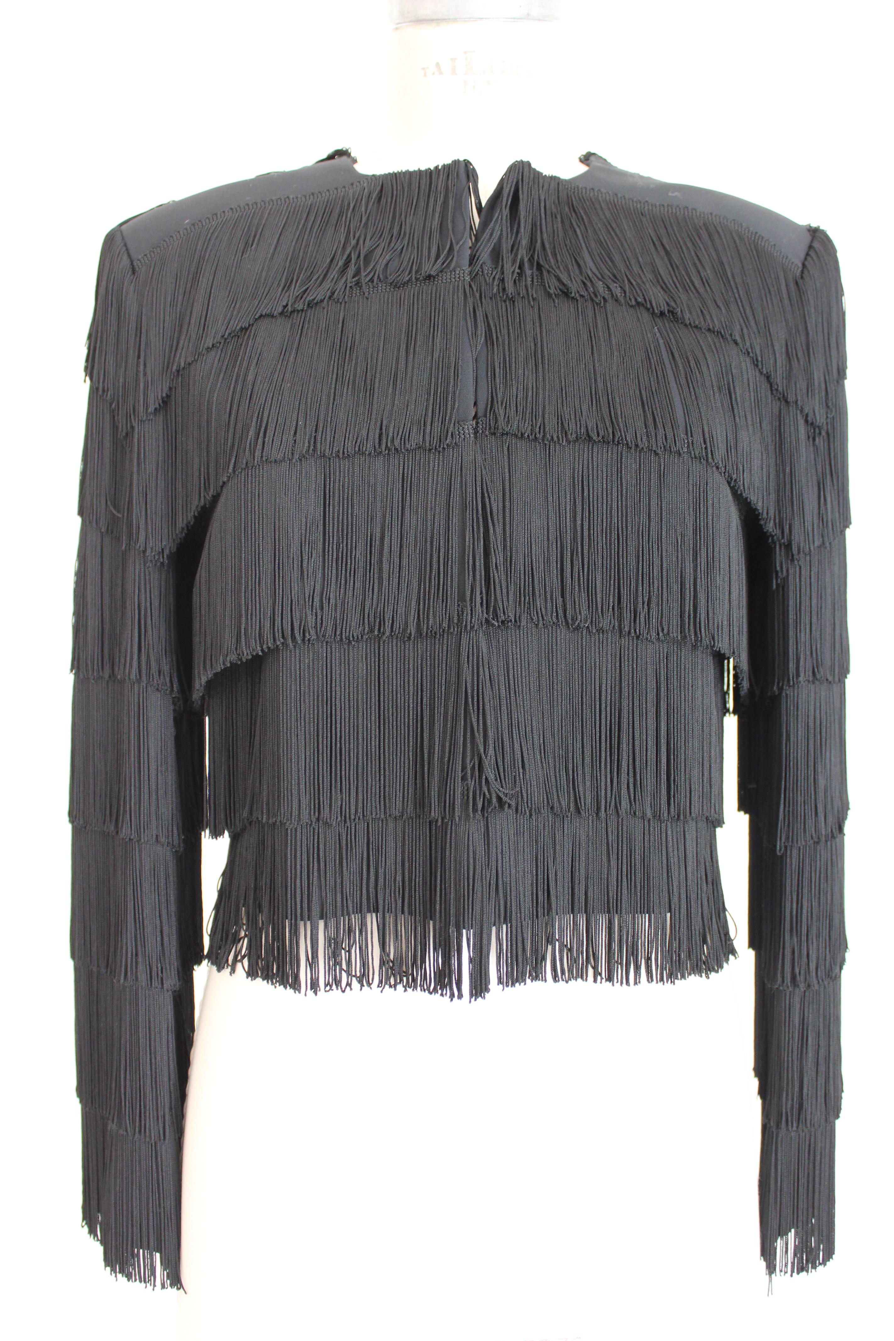 Moschino Black Fringed Charleston Evening Skirt Suit Dress 1990s 2