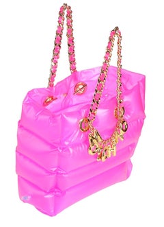 Moschino Fuchsia Inflatable Pool Float PVC Tote Bag Logo Charm Chain Designer