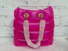 Moschino Fuchsia Inflatable Pool Float PVC Tote Bag Logo Charm Chain Designer
