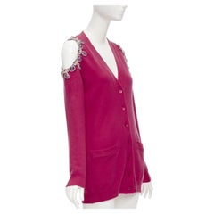 MOSCHINO fuschia pink cashmere crystal jewel cold shoulder cardigan IT36 XS
