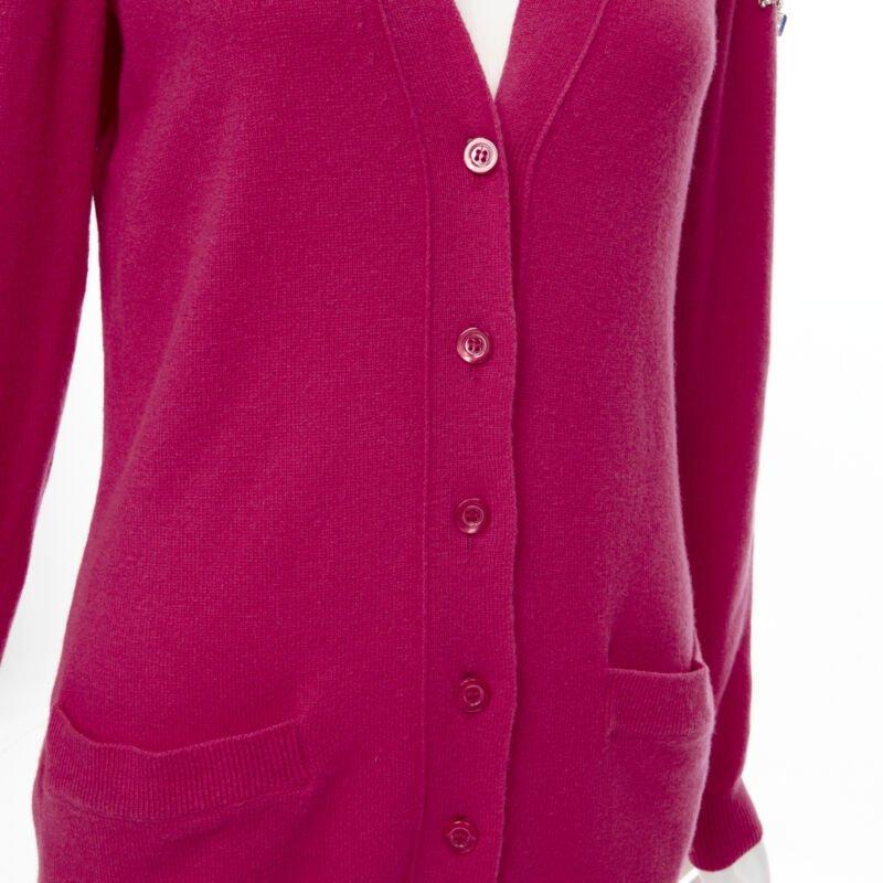 MOSCHINO fuschia pink cashmere crystal jewel cold shoulder cardigan IT38 For Sale 3