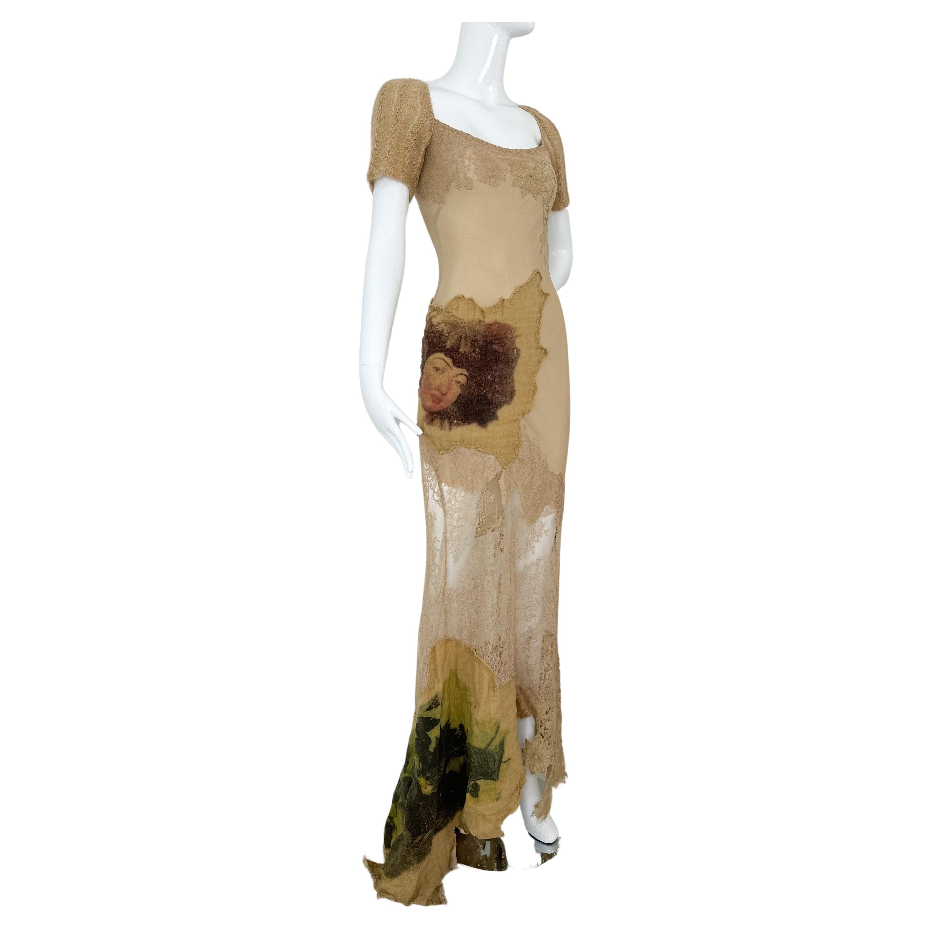 Moschino FW 1999 runway maxi silk lace dress