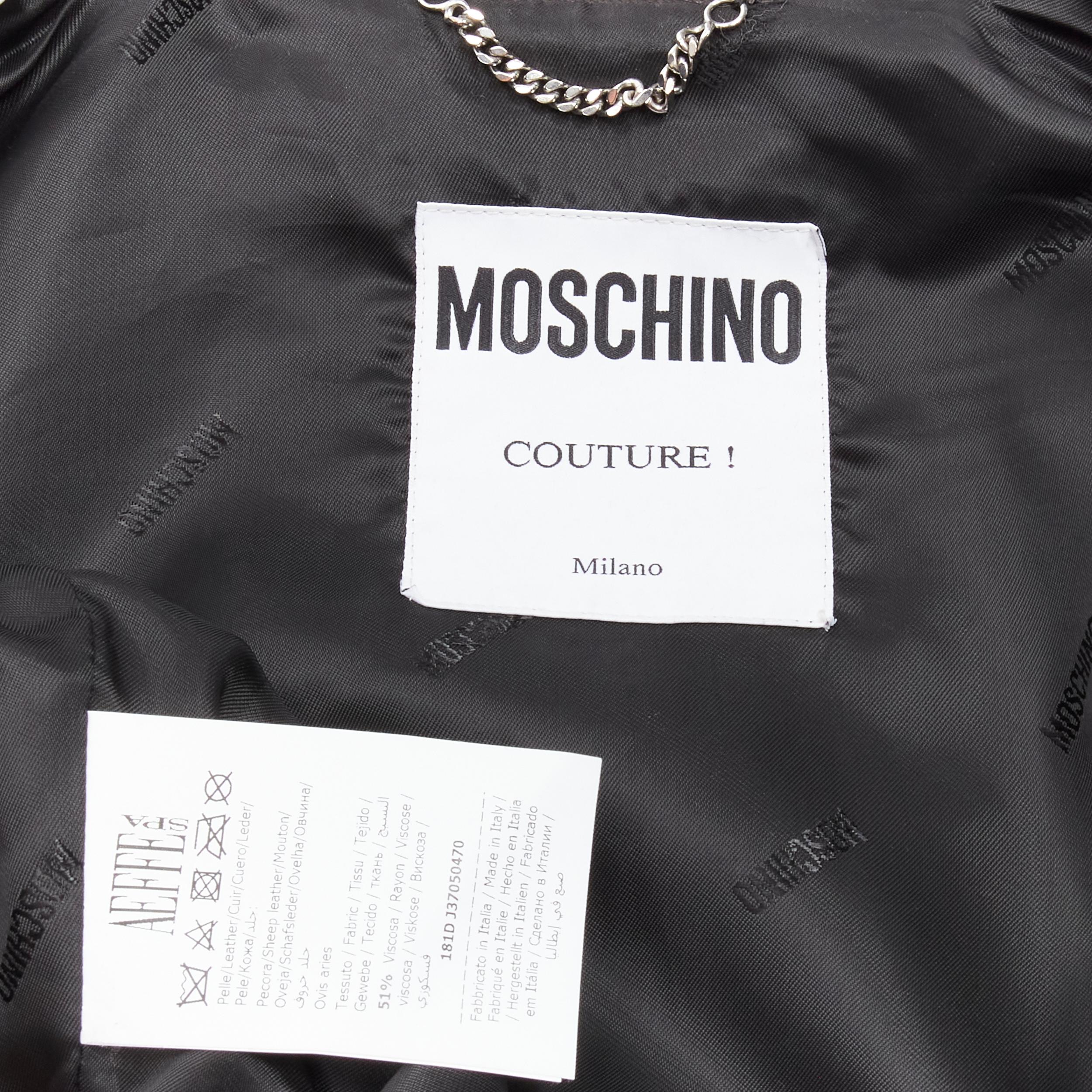 MOSCHINO genuine leather black classic cropped moto biker jacket IT40 S 5