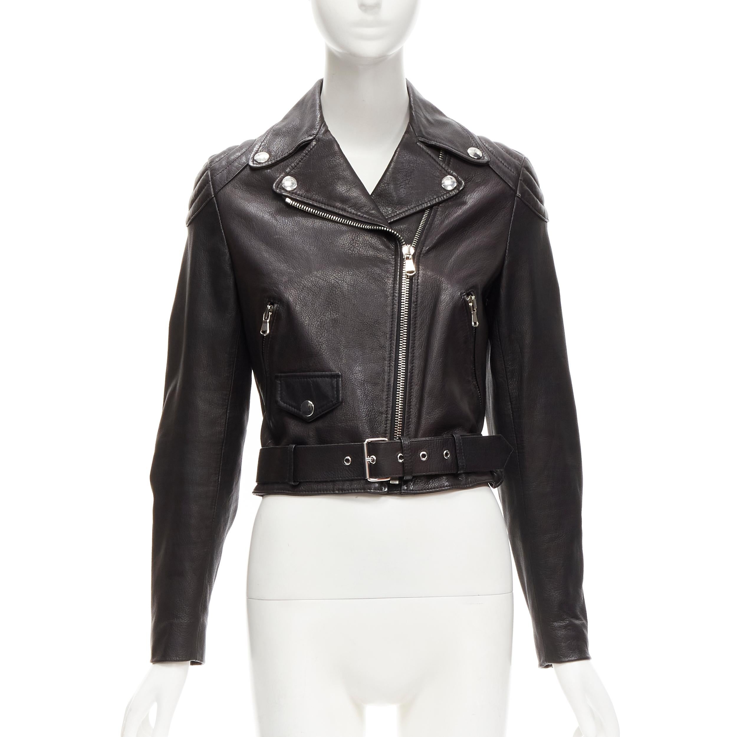 Black MOSCHINO genuine leather black classic cropped moto biker jacket IT40 S
