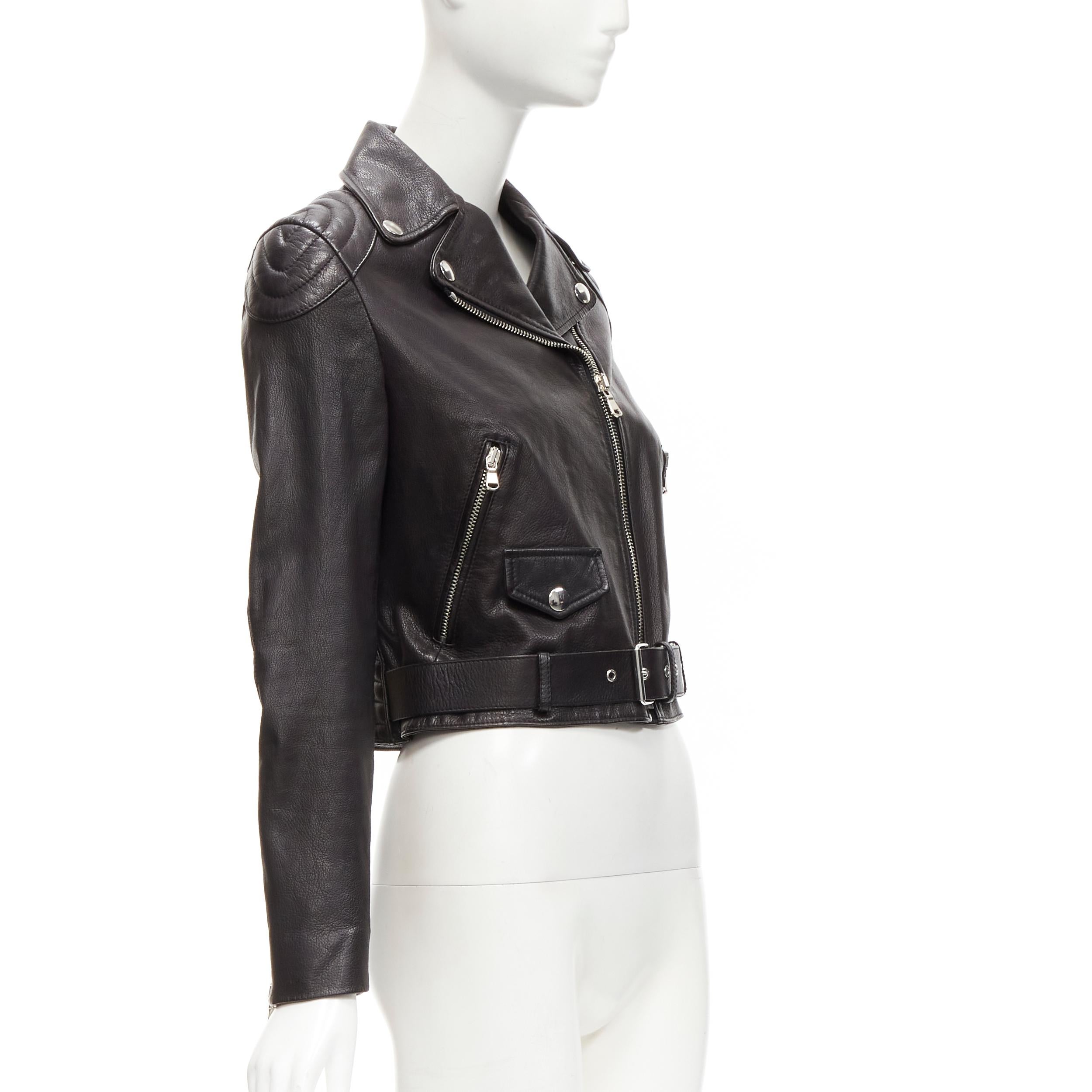MOSCHINO genuine leather black classic cropped moto biker jacket IT40 S In Good Condition In Hong Kong, NT