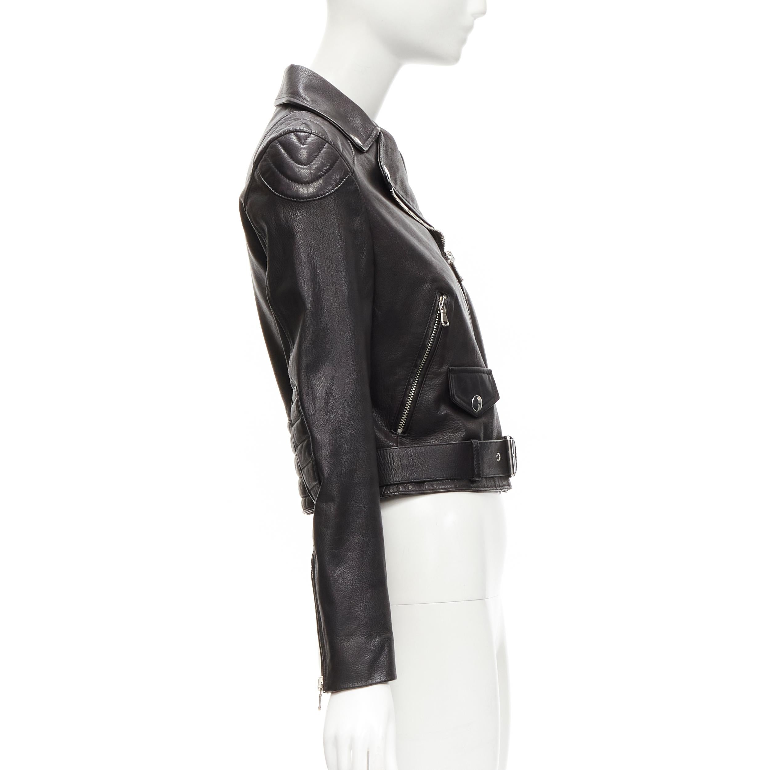 Women's MOSCHINO genuine leather black classic cropped moto biker jacket IT40 S
