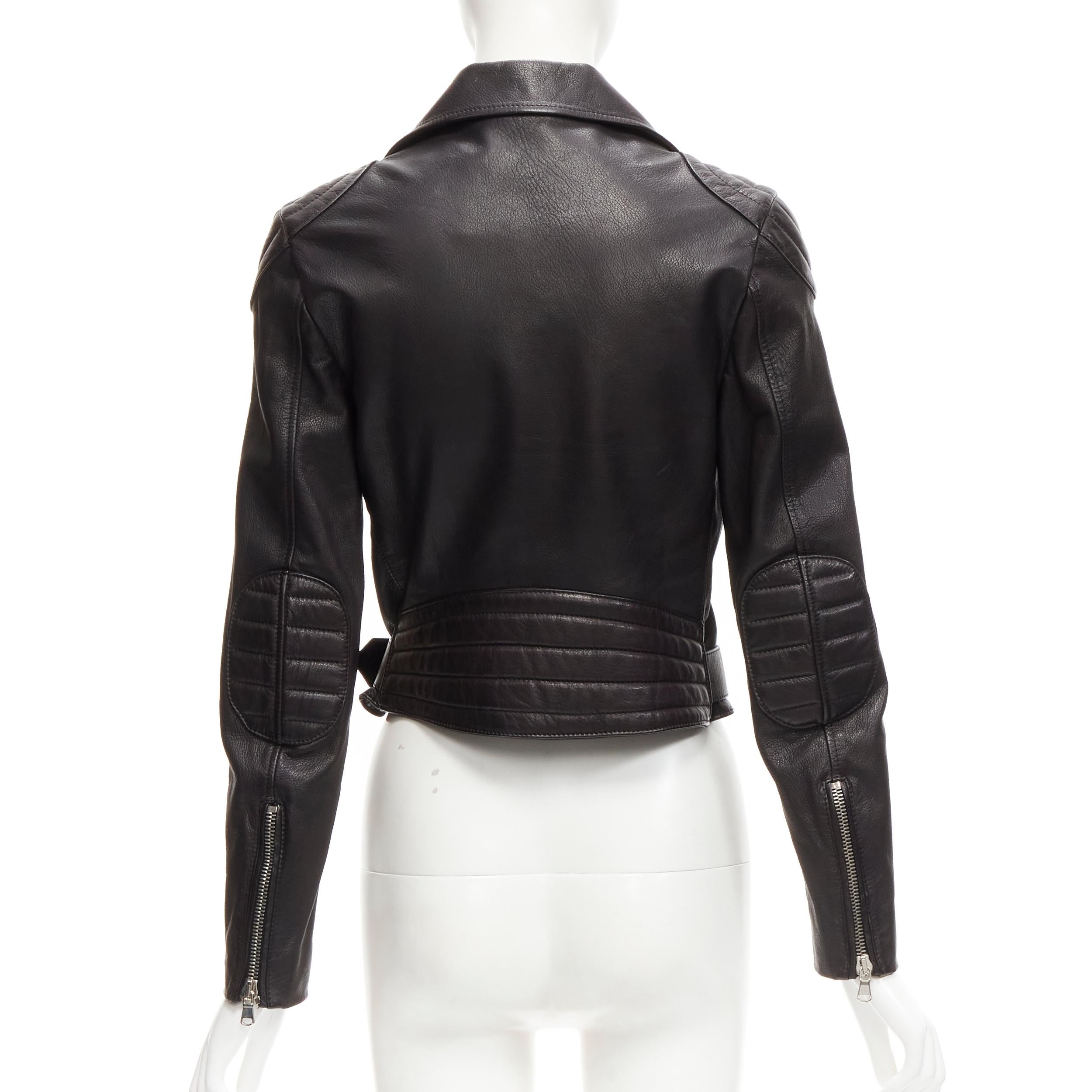 MOSCHINO genuine leather black classic cropped moto biker jacket IT40 S 1