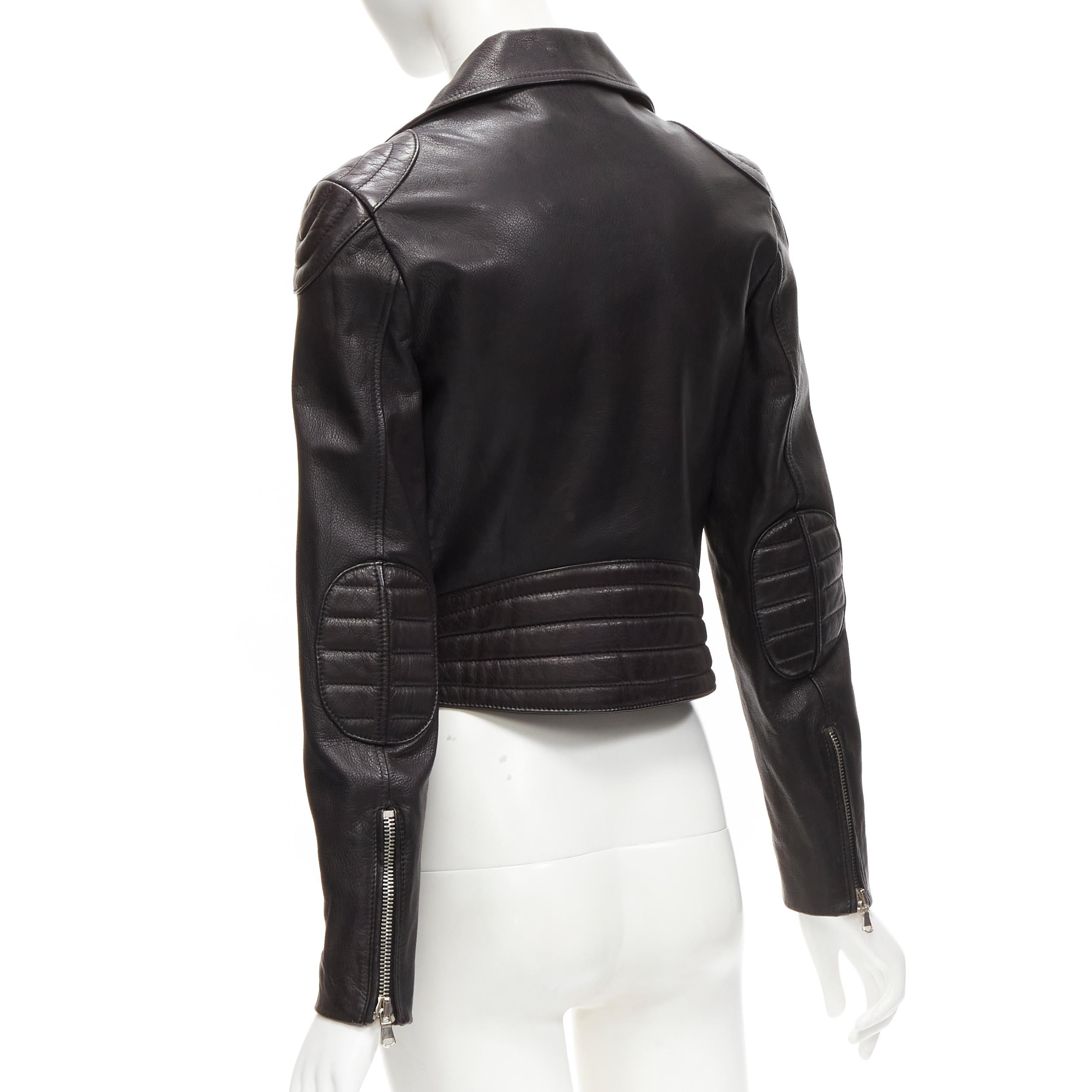 MOSCHINO genuine leather black classic cropped moto biker jacket IT40 S 2