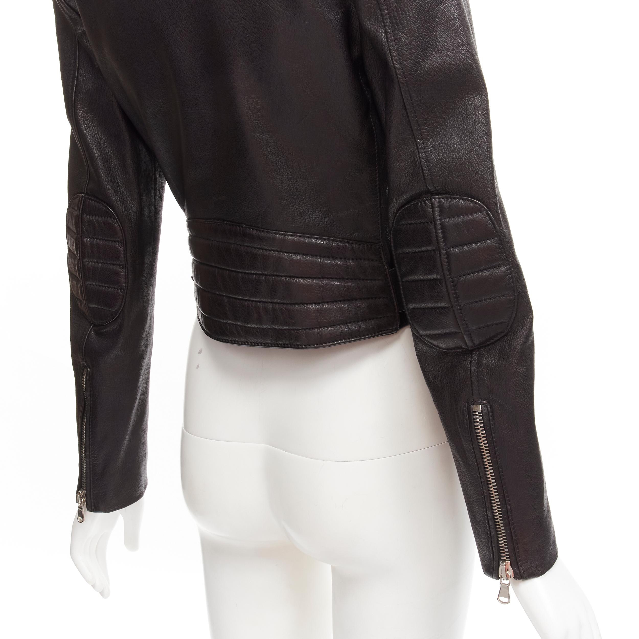 MOSCHINO genuine leather black classic cropped moto biker jacket IT40 S 4