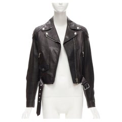 MOSCHINO genuine leather black classic cropped moto biker jacket IT40 S